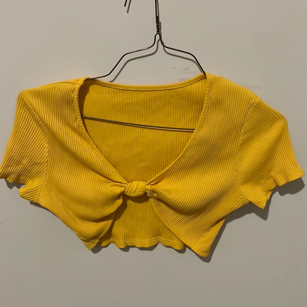 Yellow tie crop top